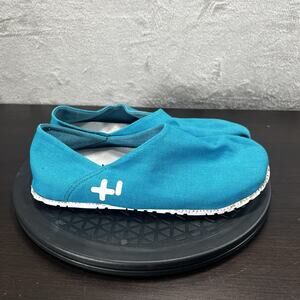 OTZ CORK LITE Womens Size 9.5 Canvas Linen Light Blue Tan Slip On Casual Shoes